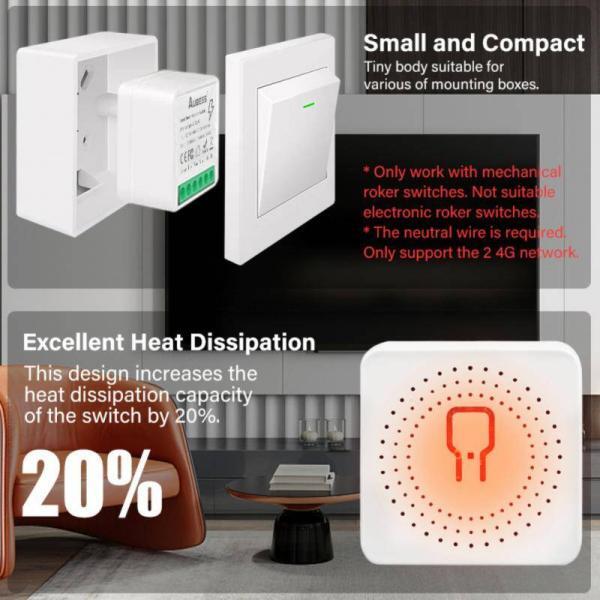 AUBESS WiFi Smart Mini Switch Device with Energy Monitor Timer 2V 1
