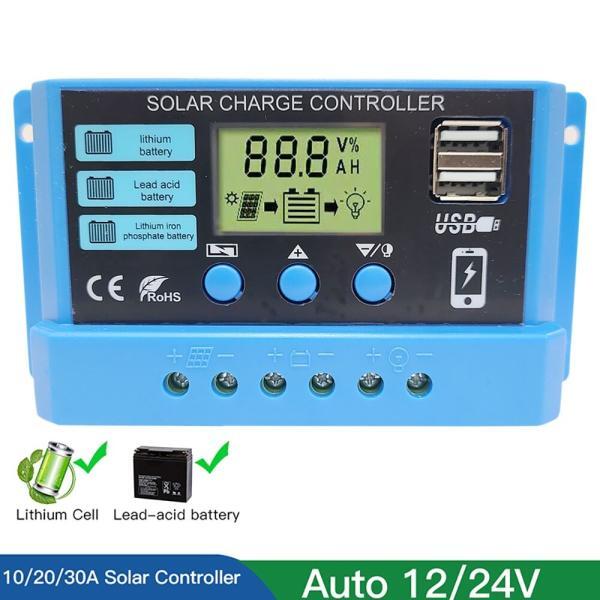 Controlador de carga solar 30A 20A 10A PWM para Panel Solar