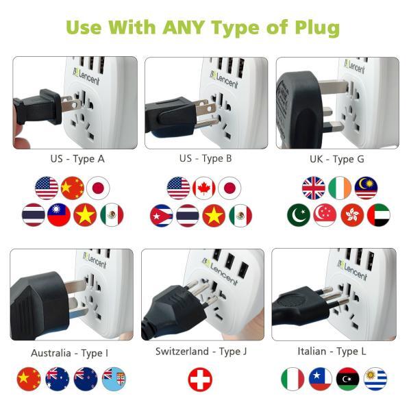 LENCENT World to EU Travel Adapter with 1 AC Outlet 3 USB 1 3