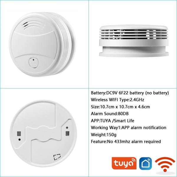 Tuya Sensor para detector de humo WiFi 433 mhz alarma para el hogar sistema anti incendios 1
