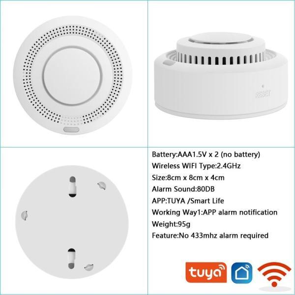 Tuya Sensor para detector de humo WiFi 433 mhz alarma para el hogar sistema anti incendios 3