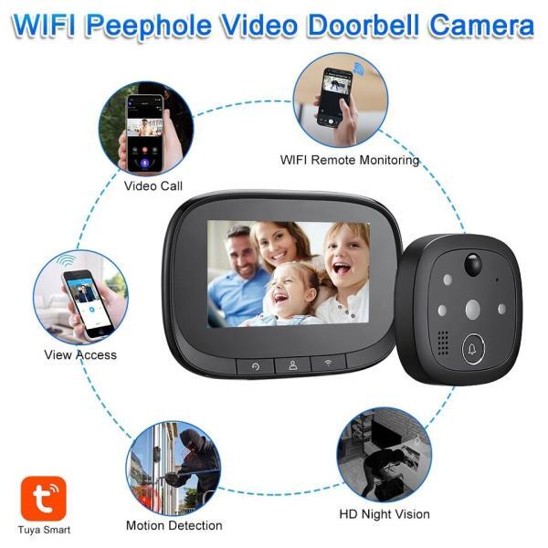 WSDCAM Tuya WiFi Smart Doorbell Video Peephole com 3 câmeras
