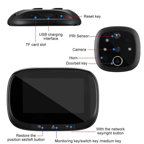 WSDCAM Tuya WiFi Smart Doorbell Video Peephole com 5 câmeras