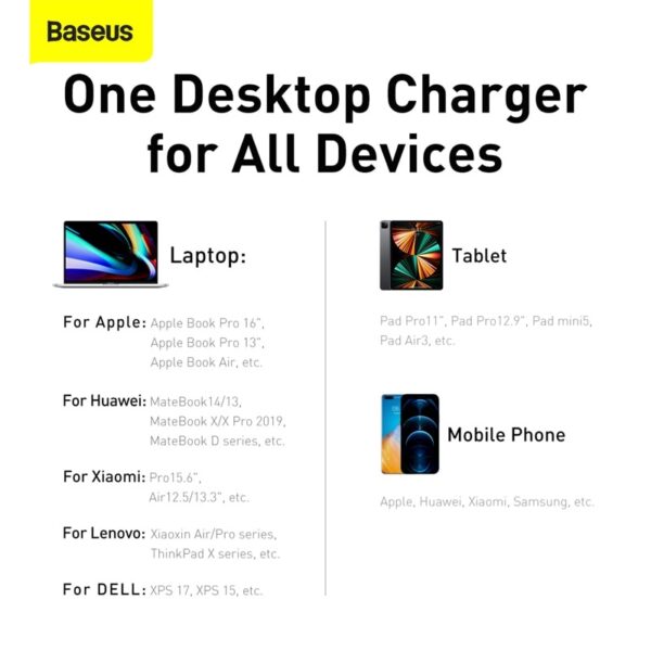 Carregador rápido Baseus para computador de mesa 4 em 1 Adaptador para iPhone 14 13 3