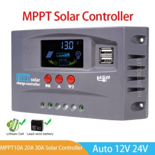 Controlador MPPT 10A-30A de càrrega solar pantalla il·luminada 12V/24V automàtic