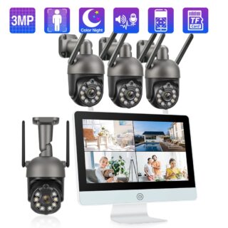 Wifi camera system with 12'' monitor with automatic H.265 3MP human tracking