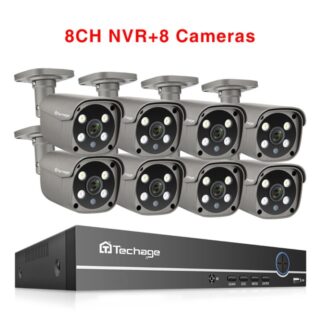 Sistema de cámaras 5MP POE de seguridad CCTV Techage para exteriores IP NVR AI Audio