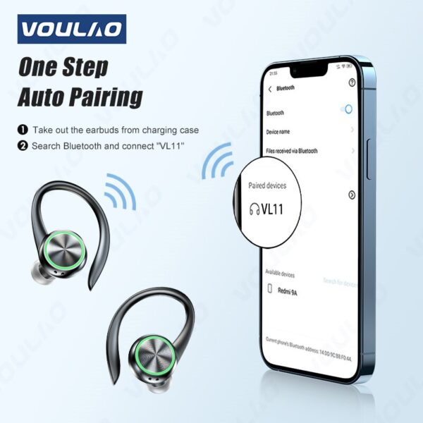 Fones de ouvido sem fio VOULAO TWS Fones de ouvido esportivos Bluetooth estéreo HiFi redução de ruído 2