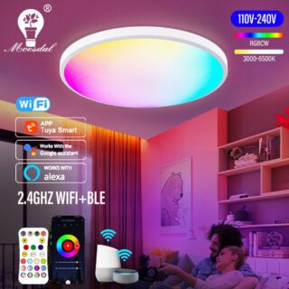 Lâmpada Wifi RGBCW lâmpada de tecto redonda inteligente para sala de estar do quarto com aplicação Smart Life