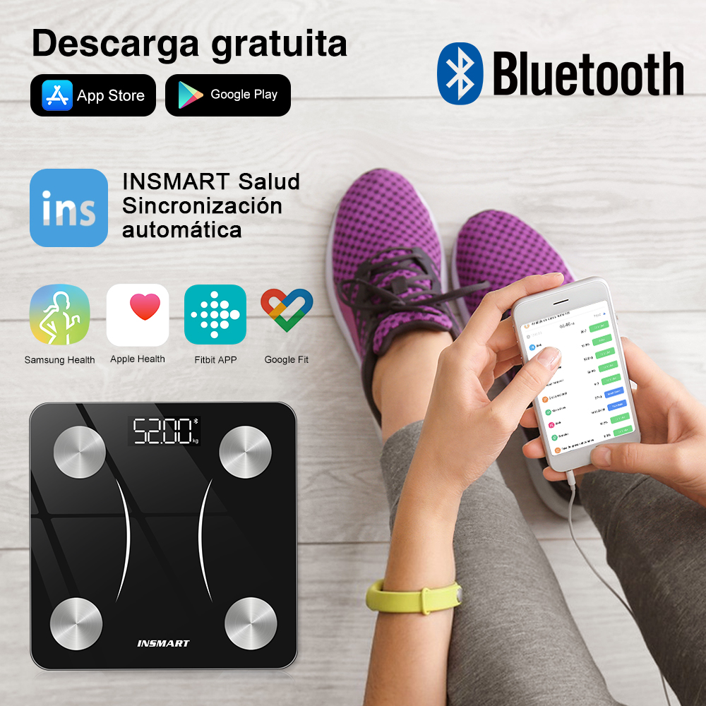  Innotech Báscula digital Bluetooth inteligente para peso y  composición corporal, analizador de IMC con aplicación gratuita (descarga  la última versión), funciona con Fitbit, Apple Health y Google Fit : Salud y